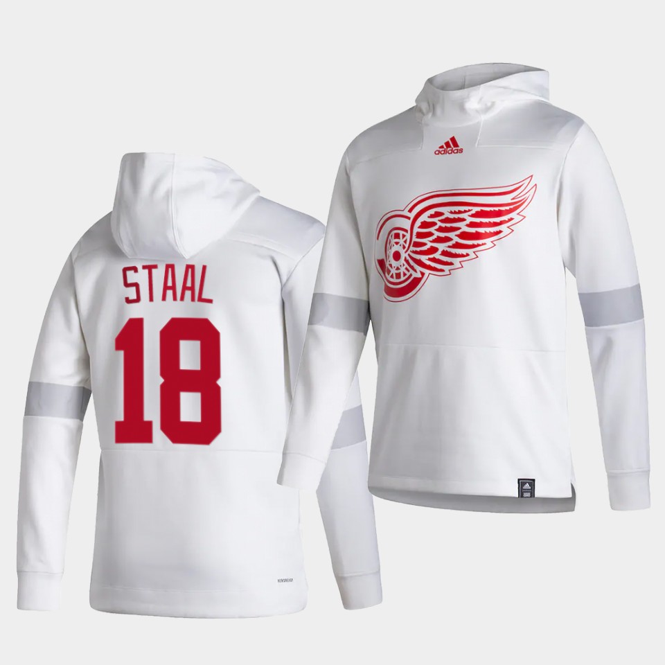 Men Detroit Red Wings #18 Staal White NHL 2021 Adidas Pullover Hoodie Jersey->customized nhl jersey->Custom Jersey